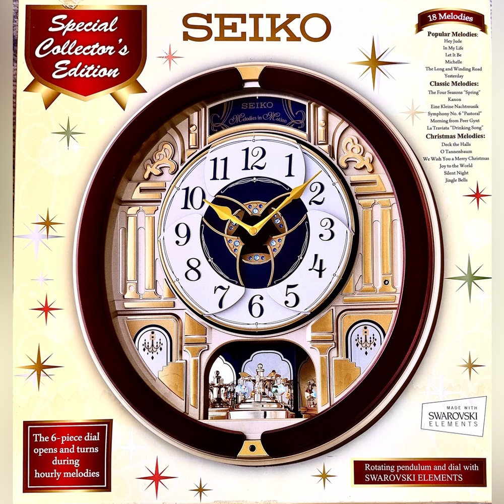Seiko Collectors Edition Swarovski “Melodies In Motion, Golden Pillars” Clock